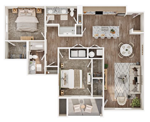 Floor plan for 2 beds, 2 baths, 1262 sqft